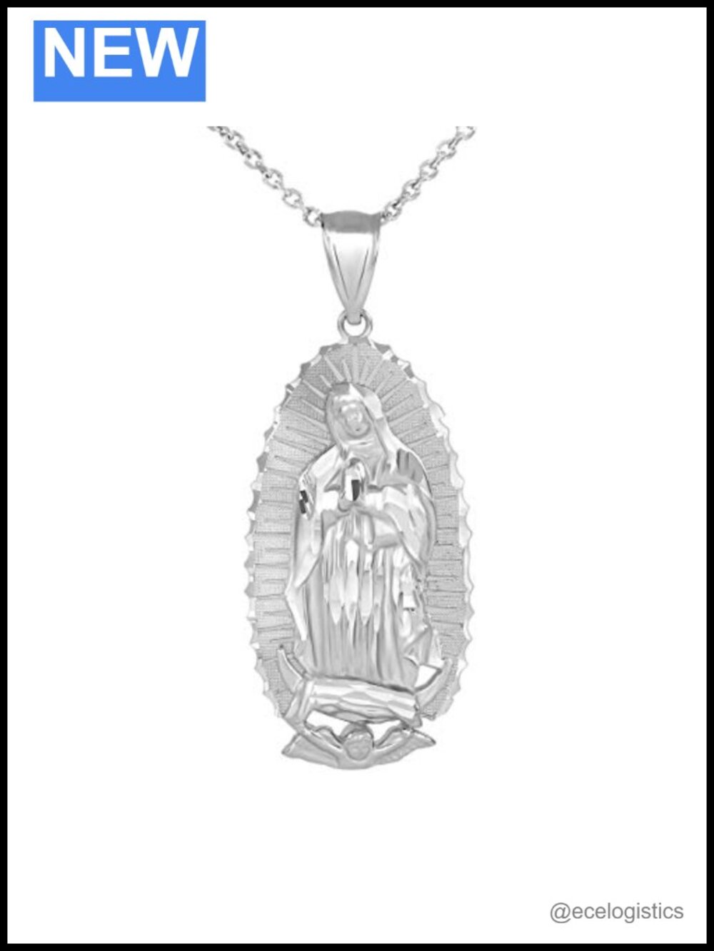 Sterling Silver Our Lady of Guadalupe Miraculous Medal Pendant Necklace 18"